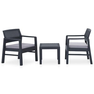 vidaXL - 3-delige - Loungeset - met - kussens - kunststof - grijs
