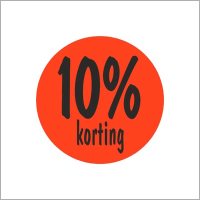 Promotiestickers - 10% Korting Stickers (Etiketten) - Reclame Stickers - Ø35 mm - Fluor Rood - Rol van 500 stuks