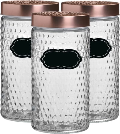 Voorraadpot/bewaarpot Blair - 6x - 1.5L - glas - koperen deksel - incl. etiketten