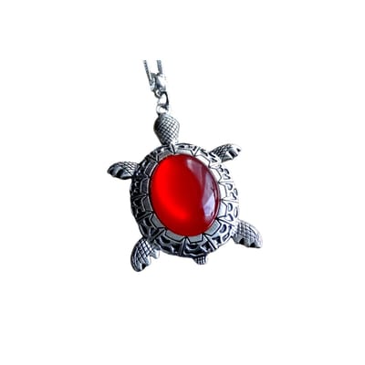 2 Love it Schildpad Zonsondergang - Ketting - Lengte 40 + 5 cm - Stainless steel - Metaal - Rood - Zilverkleurig