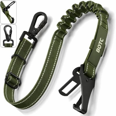 BOTC Autogordel Hond - Hondengordel 3 in 1 - Reflecterende - Veiligheidsgordel hond - Autoriem Hond - Militair groen - RVS