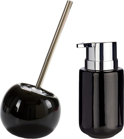 Berilo Toilet spullen set - Toiletborstel met zeeppompje - keramiek - zwart