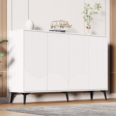 MIVRAY Dressoir - Multifunctionele Opbergkast Met Verstelbare Planken En 4 Deuren - Voor Woonkamer En Eetkamer - Spaanplaat Wit