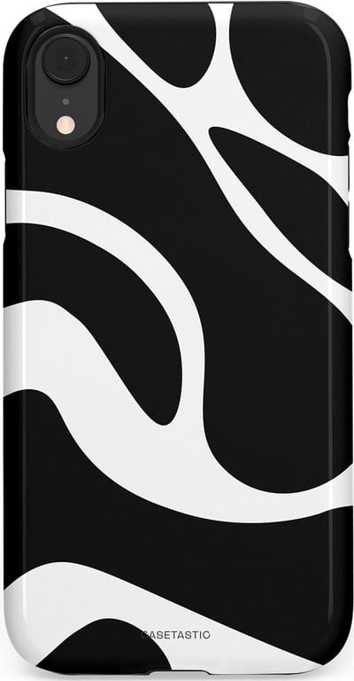 Casetastic Hoesje Geschikt voor Apple iPhone Xr - Stijlvolle Beschermende Duo-layer Case - Zwart Wit Golven