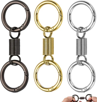 3 Stuks Ronde Dubbele Karabijnhaak Sleutelhangers - Zwart, Zilver & Goud - Musketonhaak met Sleutelringen voor Volwassenen - Mini Musketon en ringetjes - Auto Klein Carabiner Sleutel Hanger, Houder - Karabijn haak ringen - Keychain Karabijnsluiting