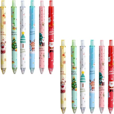 Kerstgelpennen set van 12 - vrolijke motieven - perfect voor kaarten en wensen - feestelijke kantoorartikelen - ShopVlot