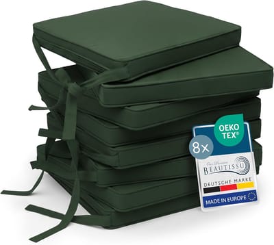 Beautissu Loft SK – Set van 8 Zitkussen Zand 45x40 cm – Stoelkussen met Lint