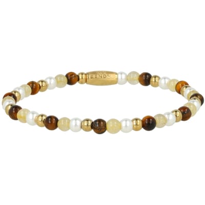 My Bendel - Elastische Kralenarmband met Verschillende Edelstenen • Tiger Eye, Citrien & Parels - met Luxe Cadeauverpakking | Sieraden Voor Dames