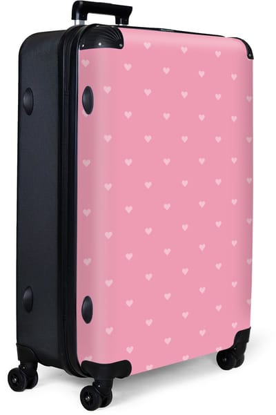 NoBoringSuitcases.com® - Koffer groot - Reiskoffer lichtgewicht - Roze - Hartjes - Patronen - Rolkoffer met 4 wielen - Grote trolley XL - 98 liter bagage