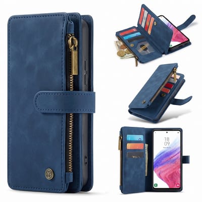 Casemania Hoesje Geschikt voor Samsung Galaxy Z Fold 4 - Navy Blue - Luxe Portemonnee Book Case met Rits en Extra Vakken