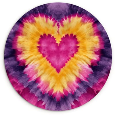 WallCircle® Wandcirkel 120x120 cm - Muurcirkel Tie dye - Hartvorm - Vlammen - Oranje - Muurdecoratie woonkamer - Wanddecoratie slaapkamer - Kamer decoratie accessoires - Ronde schilderijen XXL