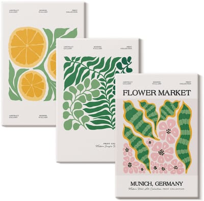 Wallfluent Set van canvas schilderijen - Posters met fruit- en plantenmotieven in pastelkleuren Canvas Schilderijen Set - set 3 stuks 20x30 cm - Groente Set van Canvas Prints - Natuur Canvas Kunst Set - Boheemse Canvas Kunst Set