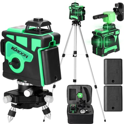 KKmoon Niveau Laser Multifonctionnel Auto-nivelant 3D 12 Lignes Outil Lignes Verticales Horizontales avec EU Plug 2pcs batteries