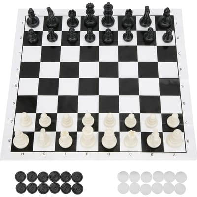 Ensemble de Jeux de Société de Voyage 2 en 1 Portable Échecs et Dames pour Enfants et Adultes black