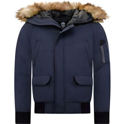 Korte Heren Winterjas - Met Faux Bontkraag - Blauw