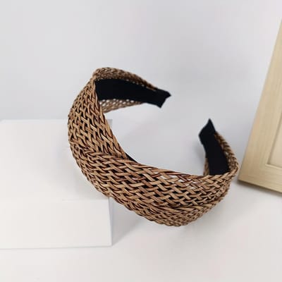 7 cm Brede Rotan Strips Geweven in een Kruispatroon om een Stof Haarband te Creëren. black