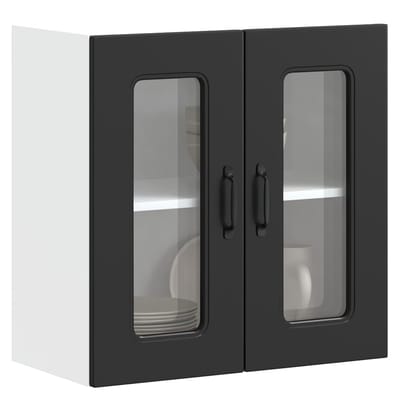 vidaXL - Keukenbovenkast - met - glazen - deur - Kalmar - bewerkt - hout - zwart