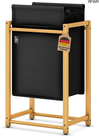 RFWR® Bamboe wasmand met verwijderbare zakken en vakken, 80 liter, ideal voor wasruimte en badkamer