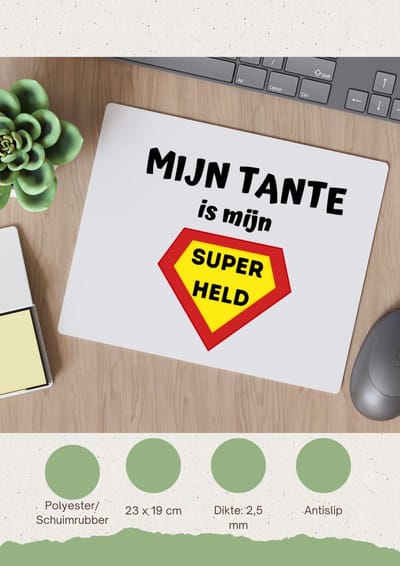 Akyol - mijn tante is mijn superheld Muismat - Tante - super tante - verjaardag - cadeautje voor tante - tante artikelen - kado - geschenk - 23 bij 19 cm