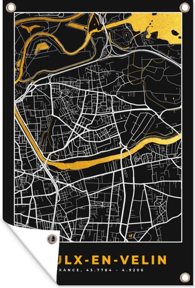 Muurdecoratie Kaart - Frankrijk - Stadskaart - Plattegrond - Vaulx-en-Velin - 120x180 cm - Tuinposter - Tuindoek
