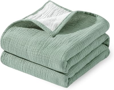 Mousseline babydeken 90x90 cm - ademende katoenen wikkeldoek voor pasgeborenen - groen