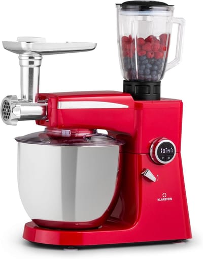 Keukenmachine 3-in-1 - Mixer Deegmaker - Bakken en Koken - Krachtige 2000 Watt Motor - 10L Kom - Rood