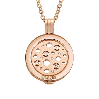 Quiges Munthouder met Ketting en Munt 25mm Zirkonia Bubbels - RVS Roségoudkleurig - EPRHZ667