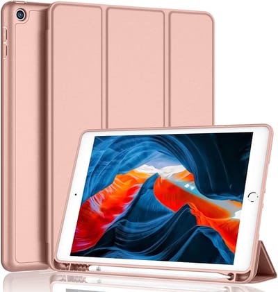 Hoes geschikt voor iPad 2021 met pencil houder smart bookcase Rosegoud - Hoes geschikt voor iPad 9e generatie 10.2 - Hoes geschikt voor iPad 2021 cover met apple Pencil Vakje