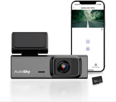AutoSky 2K WiFi Dash Cam – Compacte Dashcam met Groothoeklens – Inclusief 32GB Geheugenkaart – App Bediening & Loop Recording