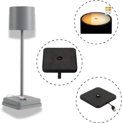 LED's Light Tafellamp Oplaadbaar - 3 kleuren - Draadloos en dimbaar – Aluminium - Moderne touch lamp – Nachtlamp Slaapkamer – Grijs
