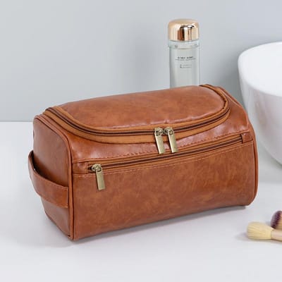 Leren heren zakelijke draagbare opbergtas toilettas organizer dames reis cosmetische tas hangende waterdichte waszak