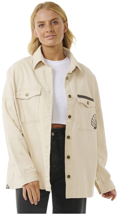 Rip Curl Soleil Embroidered Overshirt Beige 2XS Vrouw