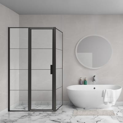 Aqua Vista Triple Draaideur met vast deel - 90x200 cm - 8mm - helder glas - onderdeel hoekcabine - mat zwart