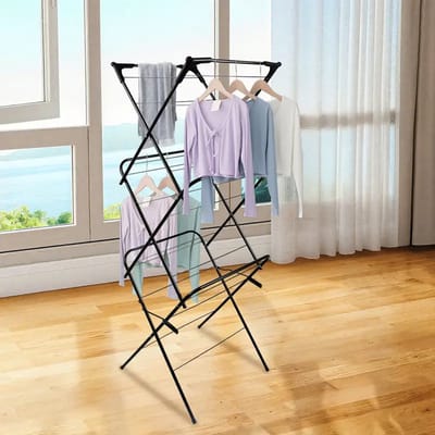 Inklapbaar Droogrek met 3 Niveaus – Stevig, Ruimtebesparend & Modern Design – 137 cm Hoog – Zwart