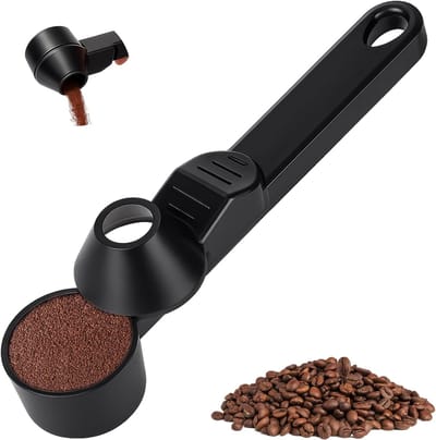 Koffielepel - Koffie Schepje - Koffiepoederschepje– Maatschep, Trechter & Strijkstok – Antilek - Lepel – Lange Steel – Ophangoog – Voor Koffie, Thee, Proteïnepoeder - 19.5cm – Zwart