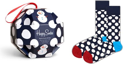Happy Socks Big Dot Snowman Gift Box (1-pack) - sneeuwpoppen in een kerstbal - Unisex - Maat: 36 - 40