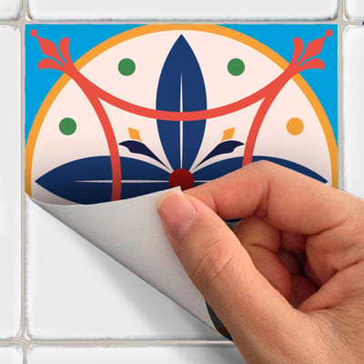 Zelfklevende tegelmuurstickers voor keuken en badkamer - 24 cementtegelstickers, Azulejos Lidina - 24 stickers, 15x15cm