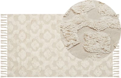AKSARAY - Laagpolig vloerkleed - Lichtbeige - 80 x 150 cm - Katoen