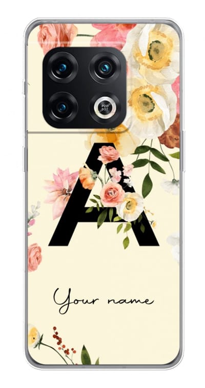 Gepersonaliseerd - Case Company® - Hoesje geschikt voor OnePlus 10 Pro hoesje - Flirty Flowers Monogram - Soft Cover Telefoonhoesje - Bescherming aan alle Kanten en Schermrand