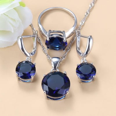 Ensembles de Bijoux Marocains Ronds de Mariage pour Mariée avec Zircon Cubique Bleu Pierre Boucles d'Oreilles et Collier pour Femmes Costume Tendance 9 gray