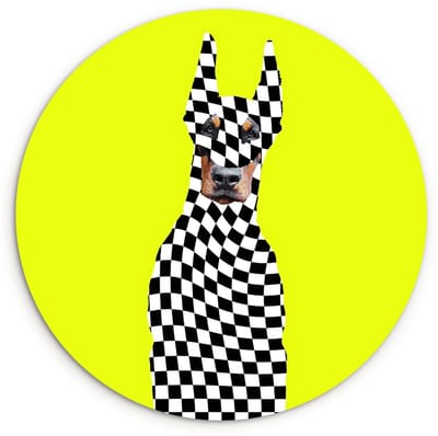 WallCircle® Wandcirkel 120x120 cm - Muurcirkel Dobermann - Geblokt - Geel - Muurdecoratie woonkamer - Wanddecoratie slaapkamer - Kamer decoratie accessoires - Ronde schilderijen XXL