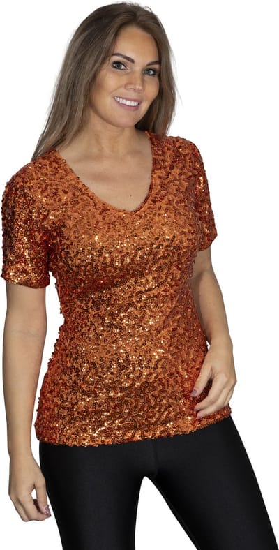 Pailletten topje - shirt - Oranje - Maat S/M - Maat 38/40 - Disco - Koningsdag - EK WK voetbal - Olympische spelen - Nederlands Elftal - Toppers 2025