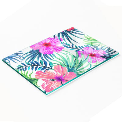 Decoratieve glazen snijplank voor in de keuken met Hawaïaanse bloemen, 80x52 cm