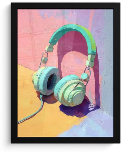 Poster in lijst - Fotolijst 30x40 cm - Posters - Koptelefoon - Mintgroen - Draad - Posterlijst zwart - Decoratie - Wanddecoratie woonkamer - Muurdecoratie slaapkamer