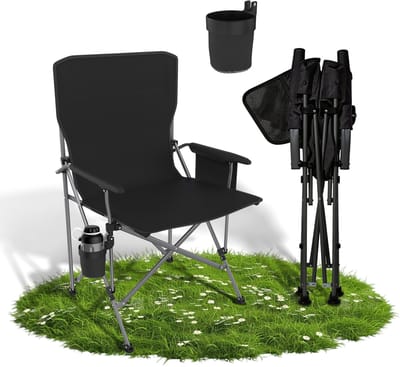 ACXIN Visstoel Opvouwbaar - Campingstoel met Armleuningen - Met Bekerhouder en Zijtas - Lichtgewicht Klapstoel - Voor Vissen Camping Picknick Tuin - Zwart