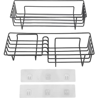 Zelfklevende Doucheplanken IJzer Dubbele Lagen Wandgemonteerde Manden Organizer Rek voor Badkamer Grijs gray