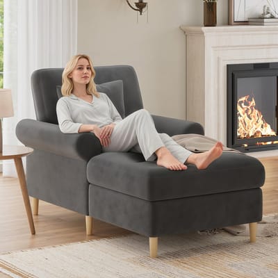 Dikke loungestoel - opvouwbare slaapstoel - loungestoel - extra grote leesstoel - fluwelen loungefauteuil - zitzak - grijs