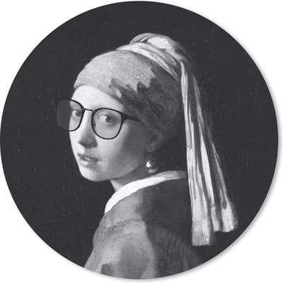 Muismat rond 20x20 cm - Mousepad Het meisje met de parel - Johannes Vermeer - Zwart - Wit - Ronde muismatten