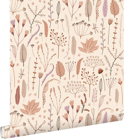 ESTAhome behang veldbloemen warm beige, terracotta en paars - 50 x 900 cm - 131161