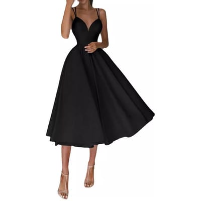 Jurk Nieuwe Europese en Amerikaanse Dames Meerkleurige Bretel Sexy Pendeljurk XS black